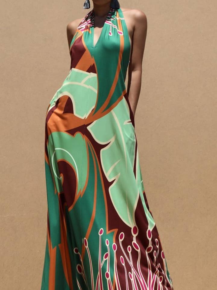 Italy's Kloset - Wholesale Dress - Women's - Green Halter Maxi Dress