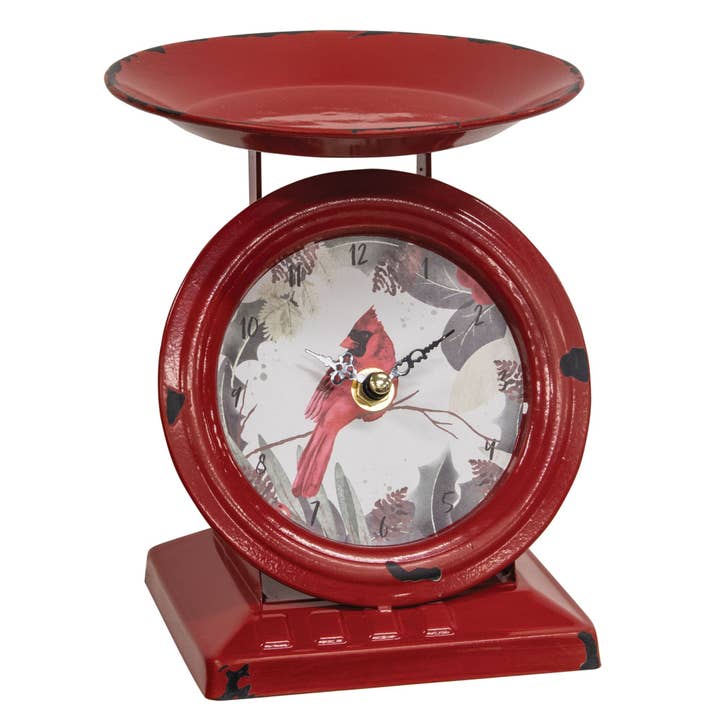 Col House Designs - Wholesale Desk Clock - Vintage Christmas Cardinal Old Town Scale Clock