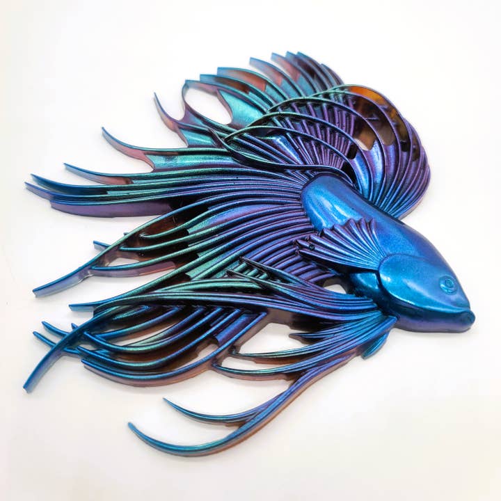 JEMS of the Sea - Wholesale Wall Accent - 6" Resin Betta Fish Wall Art - Holographic Color Shift30