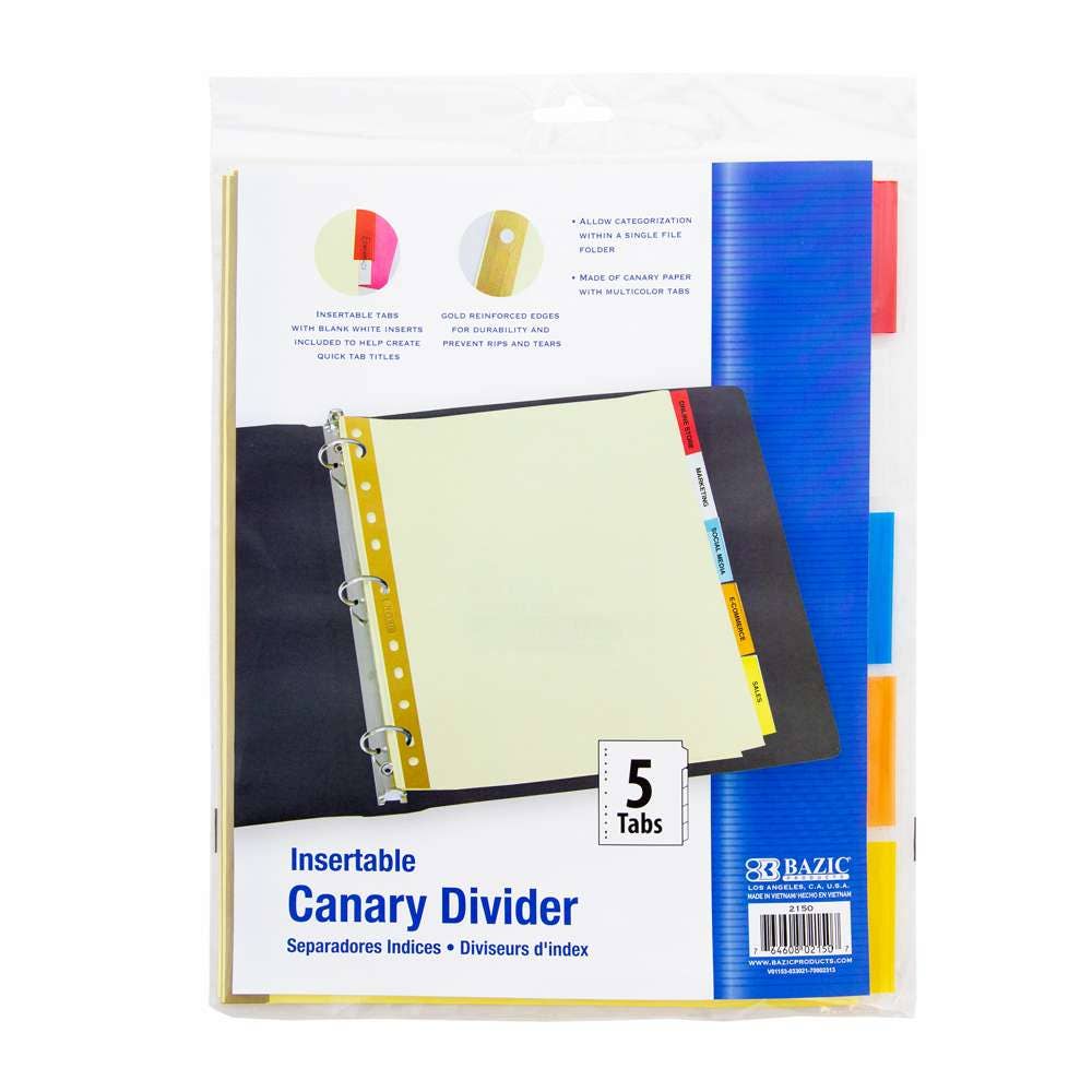 Luna Office Supply -  Everyday Essential - Vente Pince-notes - Intercalaires en papier Canary avec 5 onglets de couleur insérables0