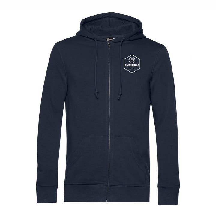 Heren hoodie met rits BOX LOGO - Marineblauw voor wholesale door #MAISENZA