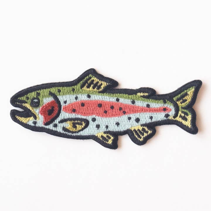 Rainbow Trout Embroidered Iron on Patch for wholesale by Union Made