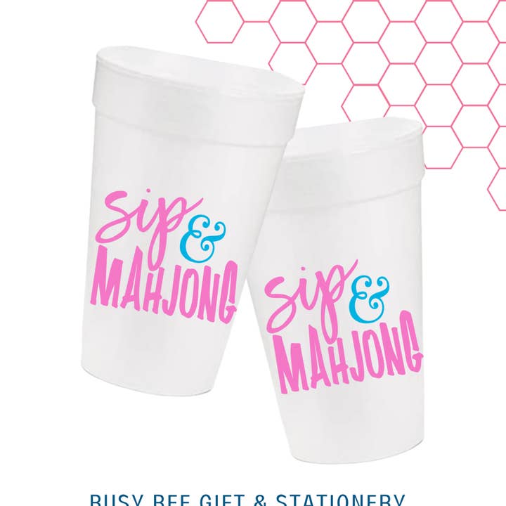Sip and Mahjong Styrofoam Cups | Set of 10, 20 oz for wholesale by Busy Bee Gift