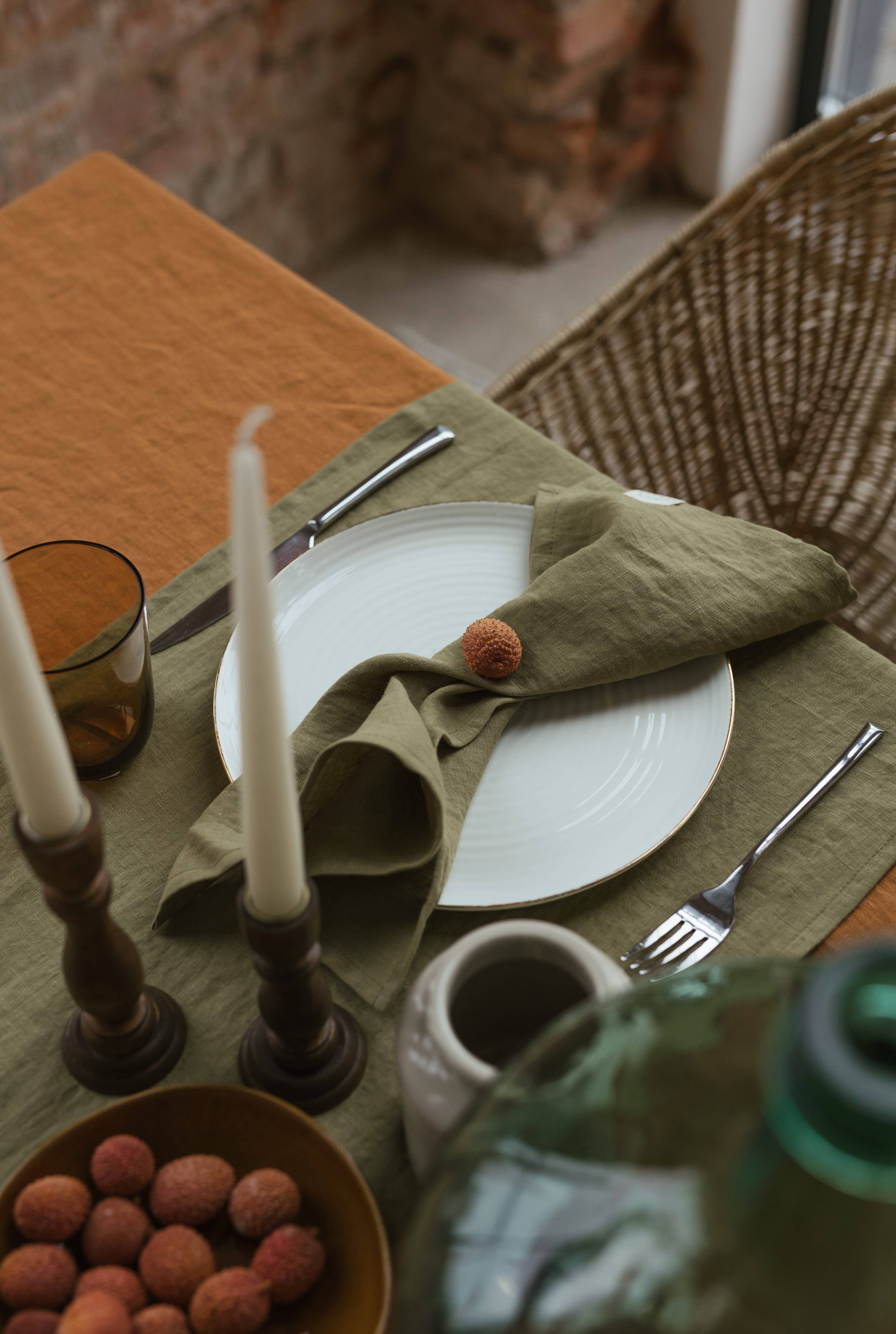 Linen Spells - Wholesale Dinner & Cloth Napkin - Olive Green Linen Napkin Set Of 24
