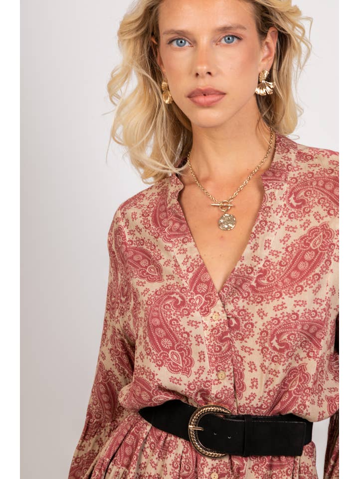 Pink Mid-length tunic dress, flared cut, washed fabric for wholesale on Faire4