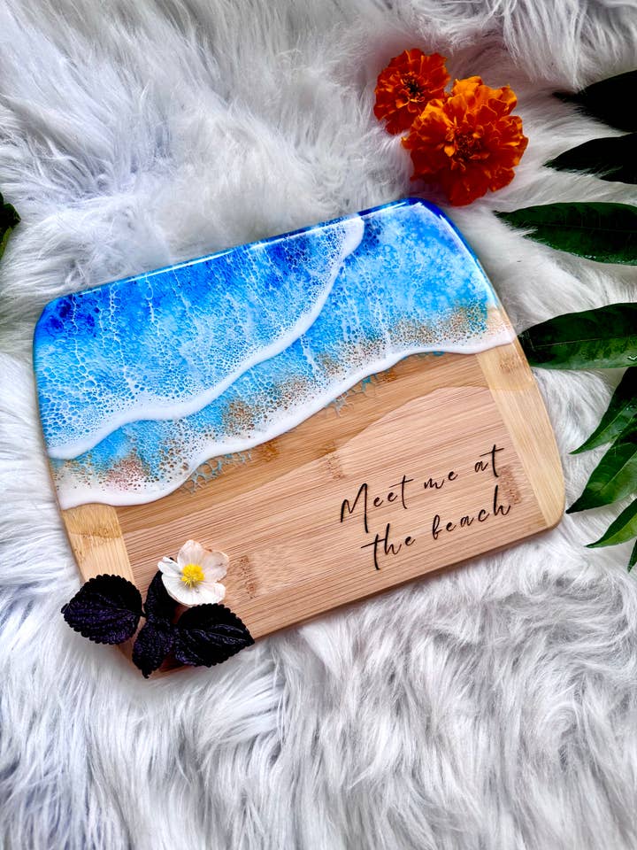 MEET ME AT THE BEACH Charcuterie board | Resin Cheese board for wholesale by TBM Creations LLC