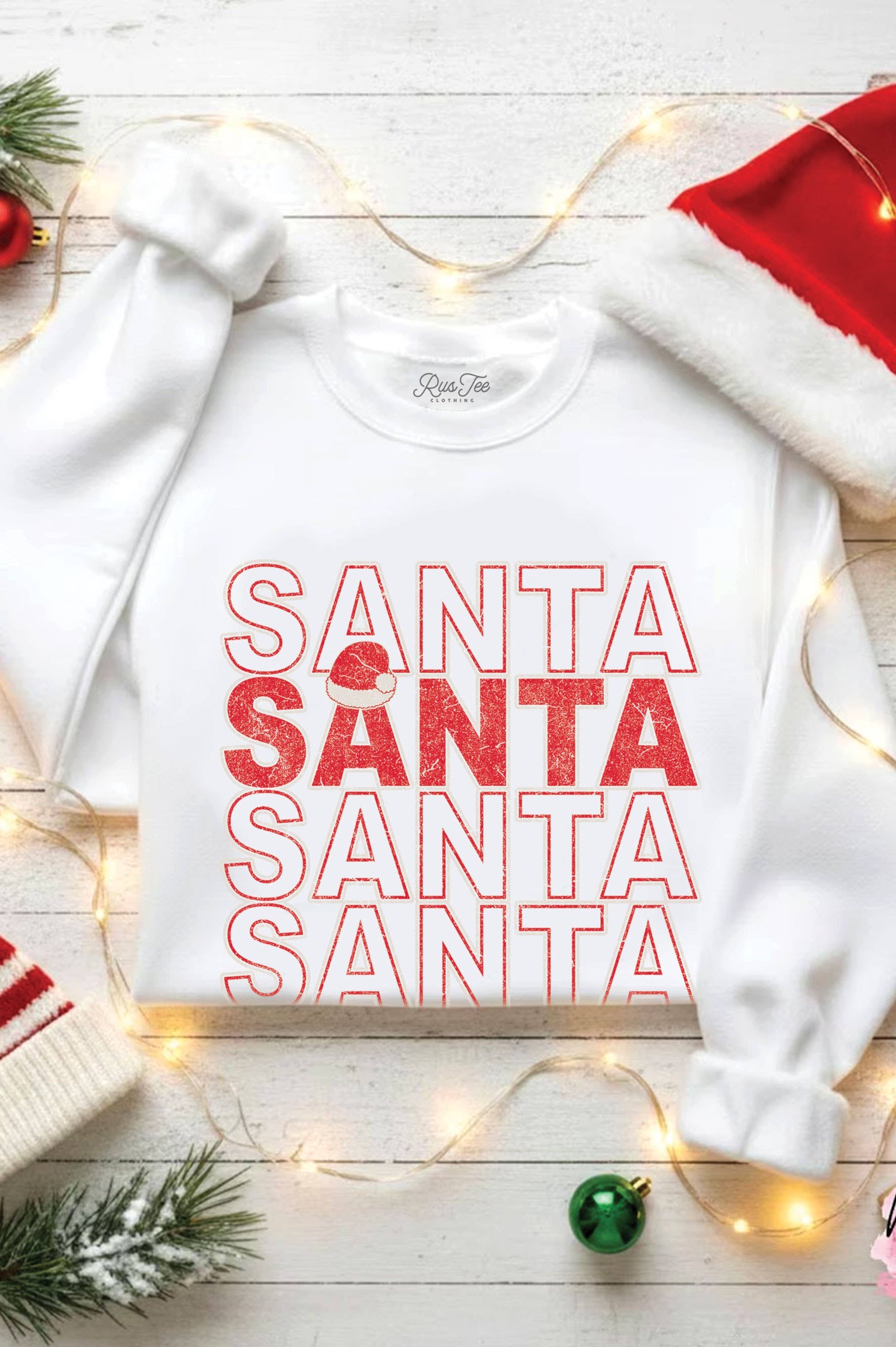 Rustee Clothing - Wholesale Graphic sweatshirt – Women’s - SANTA HAT PUFF GRAPHIC BRUSHED SWEATSHIRTS 2