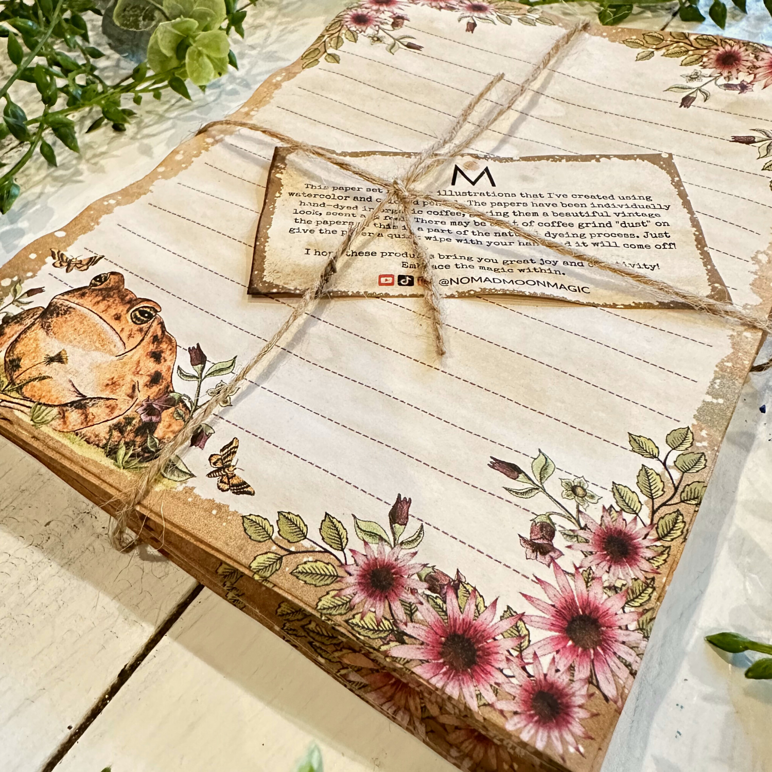 NOMAD Moon Magic - Wholesale Stationery/Notecard Set - Handmade Cottagecore Toad Coffee-Dyed Note Papers2