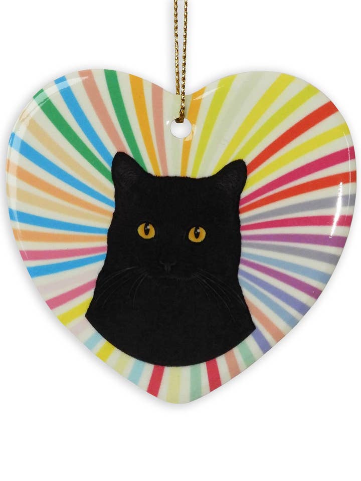 Sort kat keramisk hjerte ornament for engroshandel hos Sabyloo