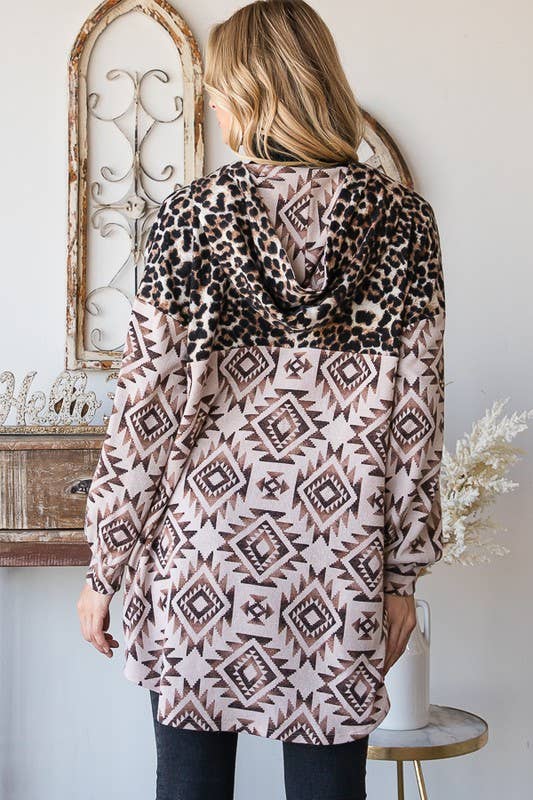 BROWN TAUPE EJ6720-15 AZTEC AND ANIMAL LEOPARD BUTTON DOWN SHACKET for wholesale on Faire3