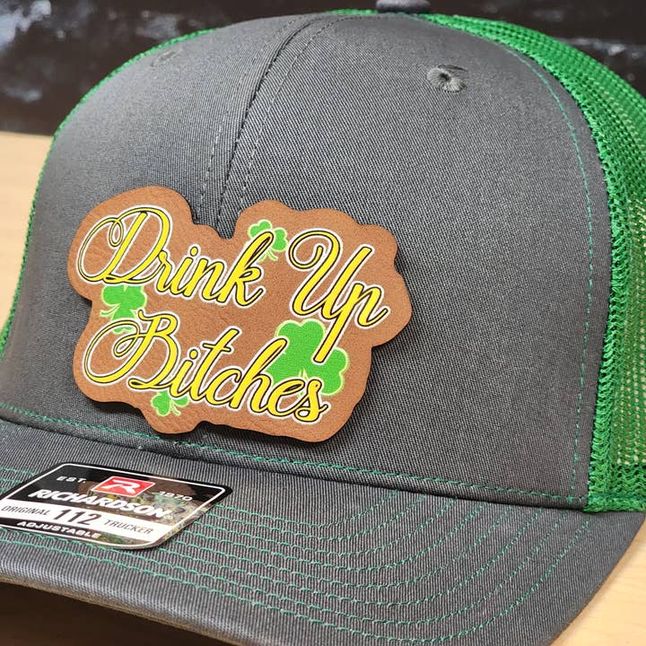 Knot Creatives - Wholesale Trucker hat – Women’s - Fun Mesh St Patricks' Day Cap: Drink Up Bitches Design1