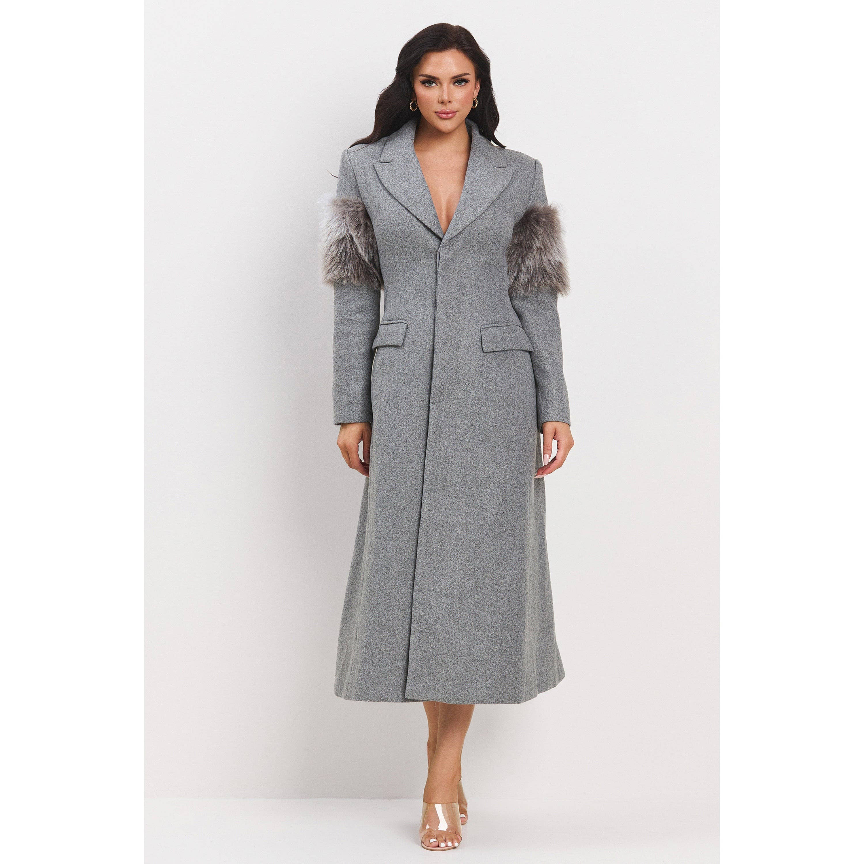 The Sang – Engroshandel Frakke - Dame – ÆRMET FAUX PELS FASTGJORT MAXI-FRAKKE12