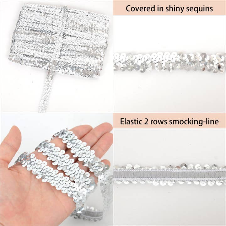 AK Brand - Wholesale Ribbon – Gift wrapping - Elastic Sequin Trim 0.8 Inch Glitter Paillette Ribbon8