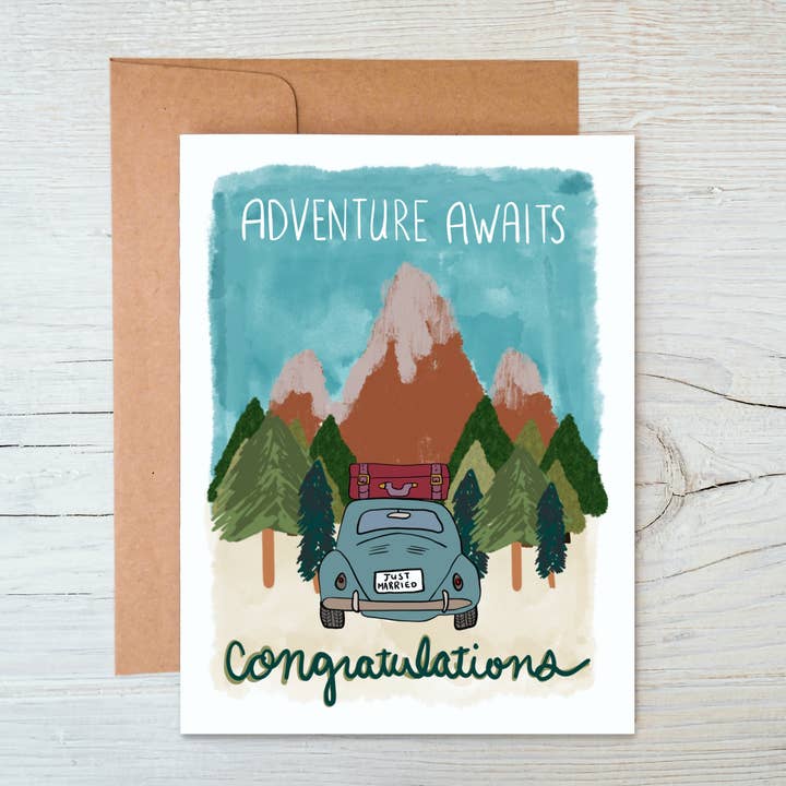 Adventure Awaits Congratulations! - Camping Wedding Card for wholesale by Marigold Press