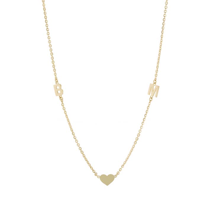 Collana con iniziale e cuore in oro su argento sterling per la vendita all'ingrosso da parte di Athra NJ, INC.