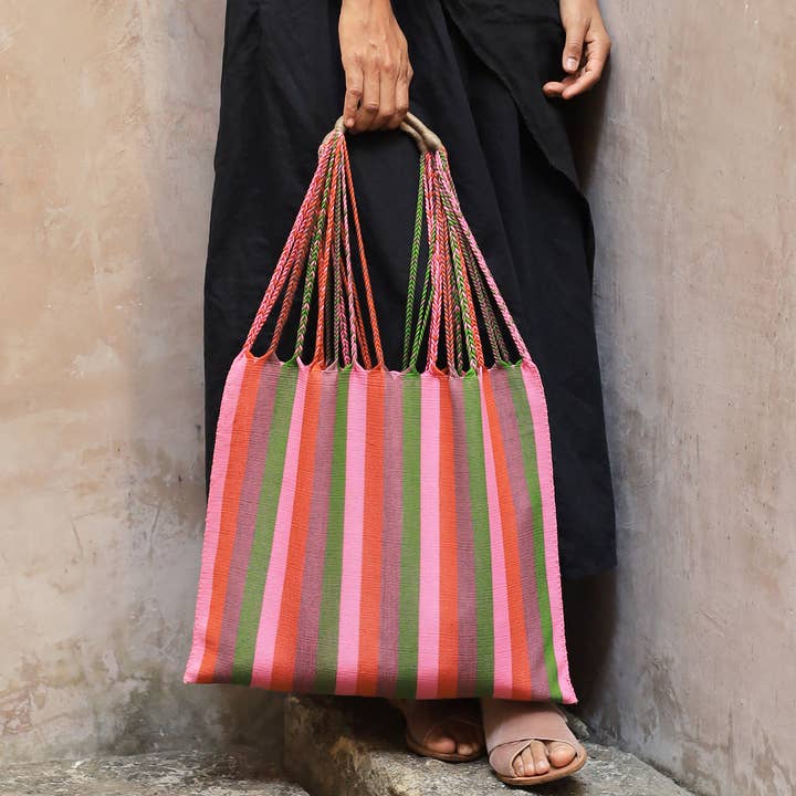 Las Rayas Tote Hand Woven in Chiapas - El Verano for wholesale by LUZ Collection