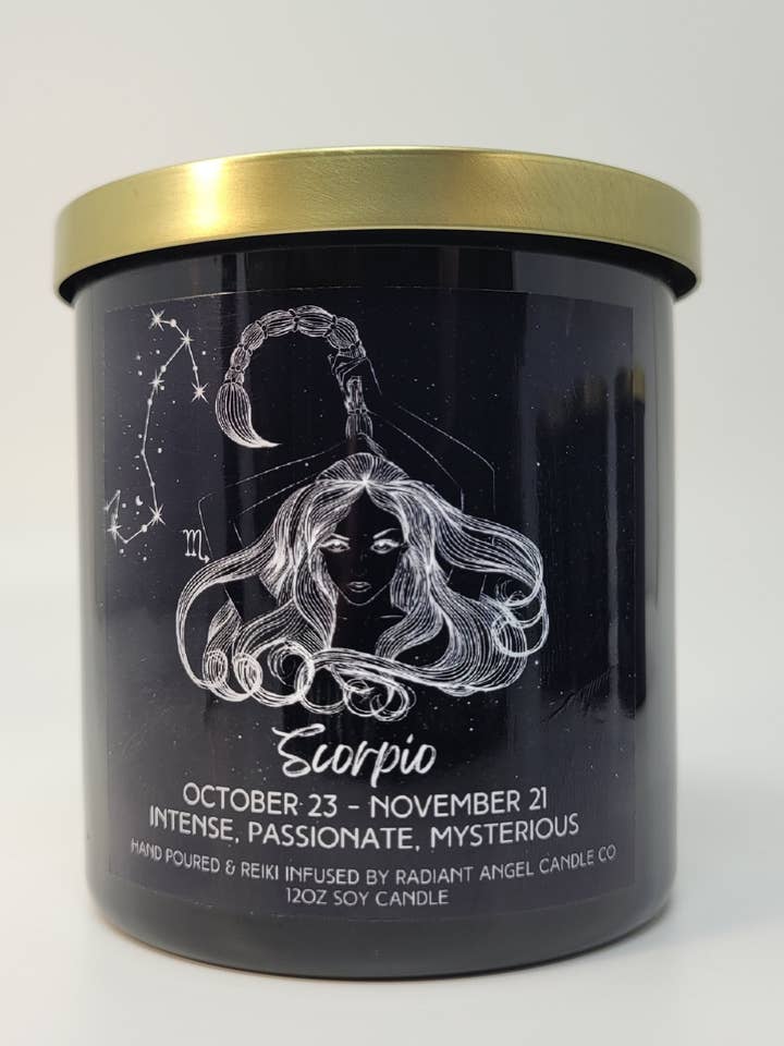 Scorpione, candela Scorpione, Candela zodiacale per la vendita all'ingrosso da parte di Radiant Angel Candle Co