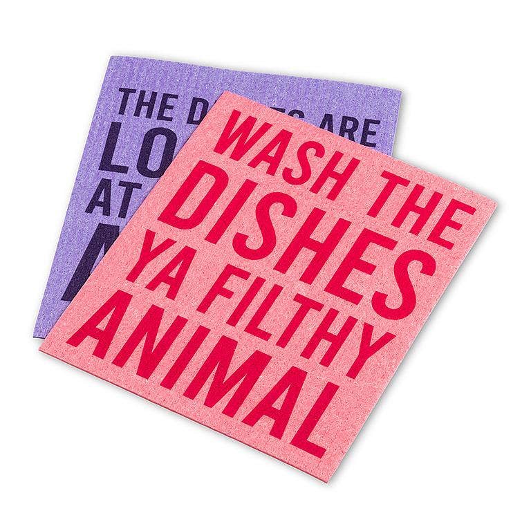 Abbott - Wholesale Dishcloth - Set of 2 Funny Text Dishcloths-6.5x8"L3