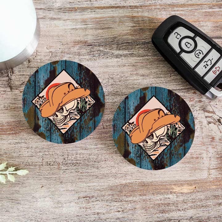 Set de posavasos para coche Western Skull para venta al por mayor de Wicked Flower Creations