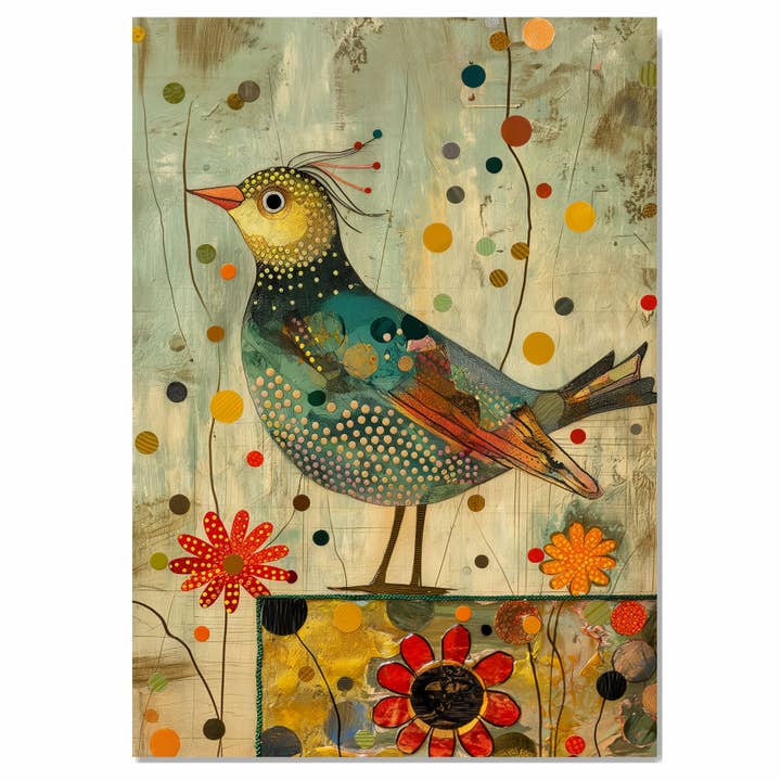 Pássaro Terroso com Flores e Pontos para Temas Naturais Tela por atacado de Art Paradise Studios