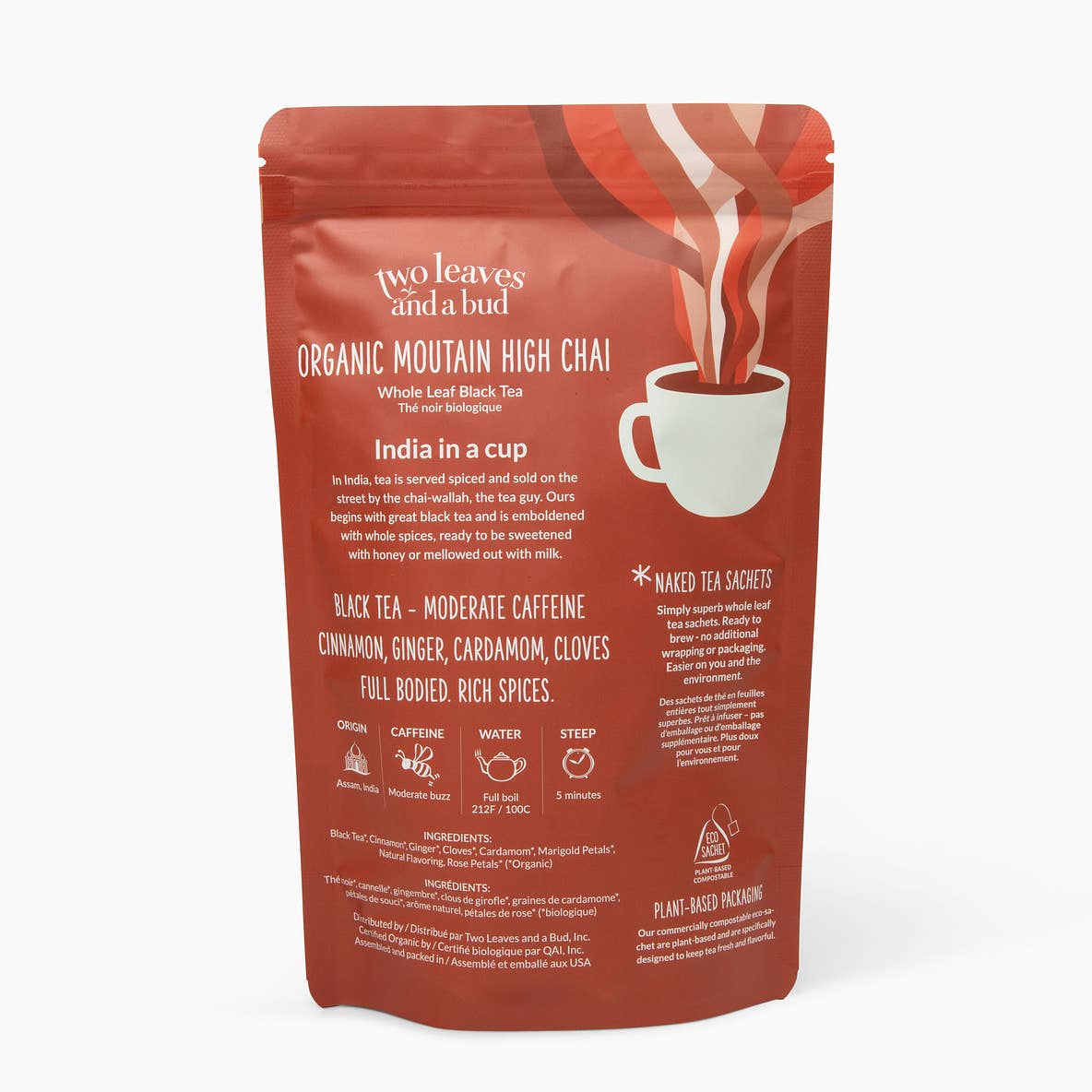 Two Leaves and a Bud - Wholesale Tea Bags - Organic Mountain High Chai - 50 Naked Tea Sachets4