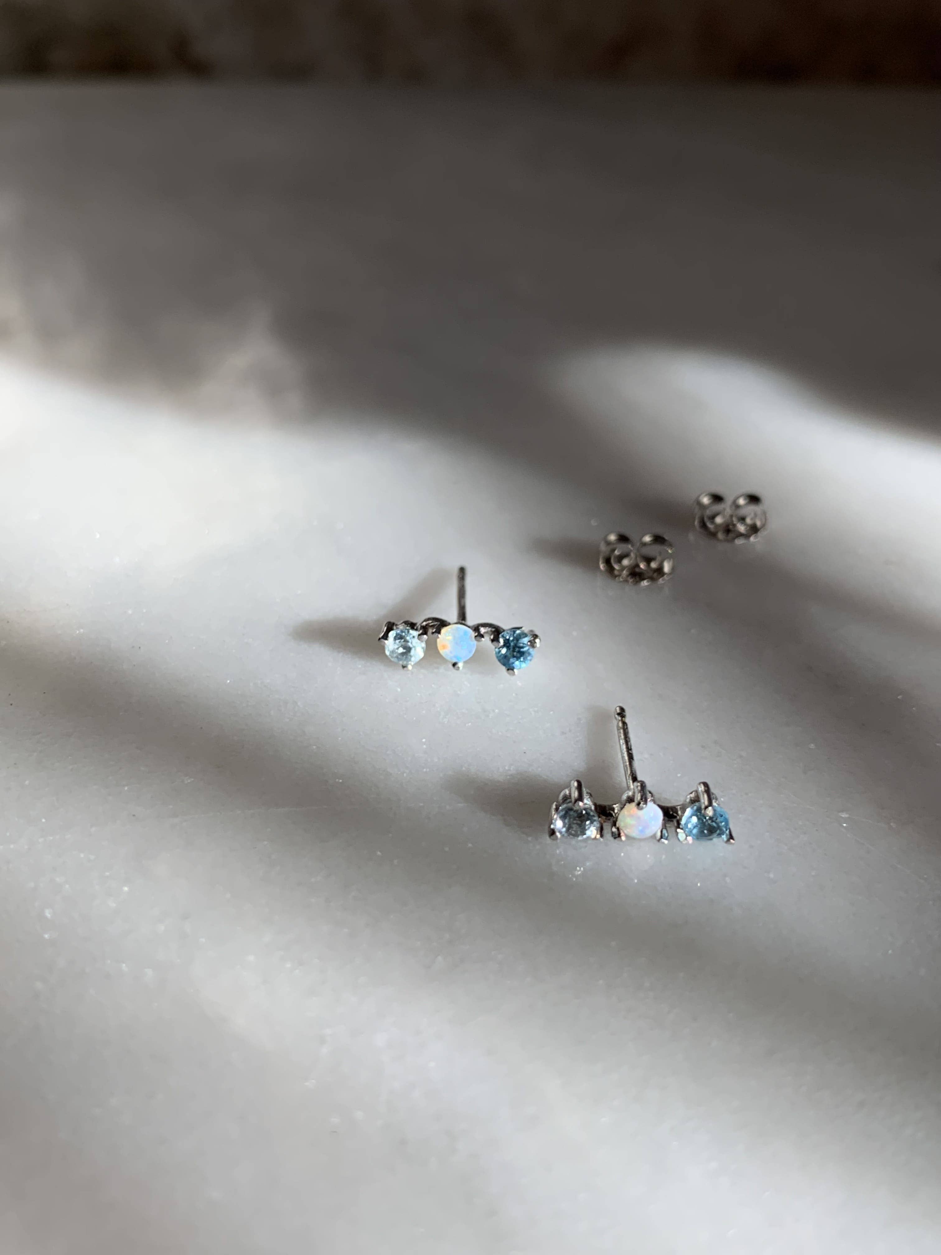 Kimiya Designs - Wholesale Stud/Post Earrings - Opal Aquamarine and Blue Zircon Birthstone Earrings4