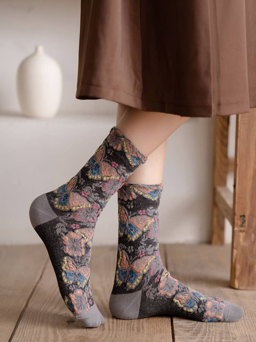 Tourtiwi - Wholesale Socks - Women's - Vintage Embossed Butterfly and Floral Socks8
