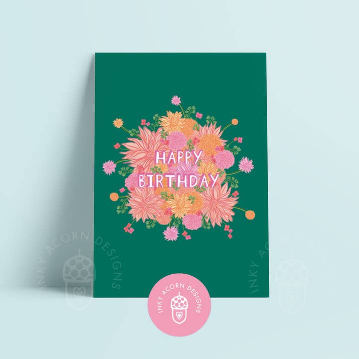 Happy Birthday Loose Bouquet Greetings Card for wholesale by Inky Acorn Designs