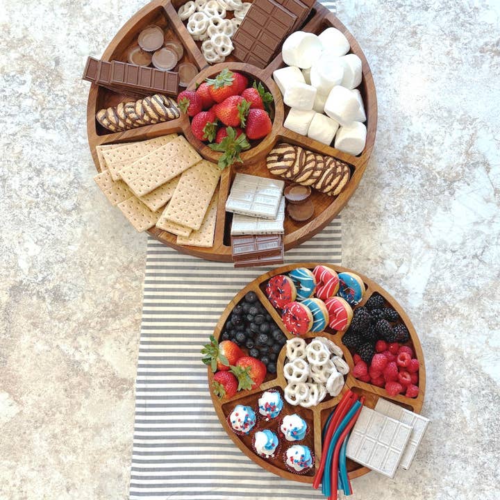 Made Market Co. - Wholesale Serving Tray - Small Divided Round Wood Tray 6