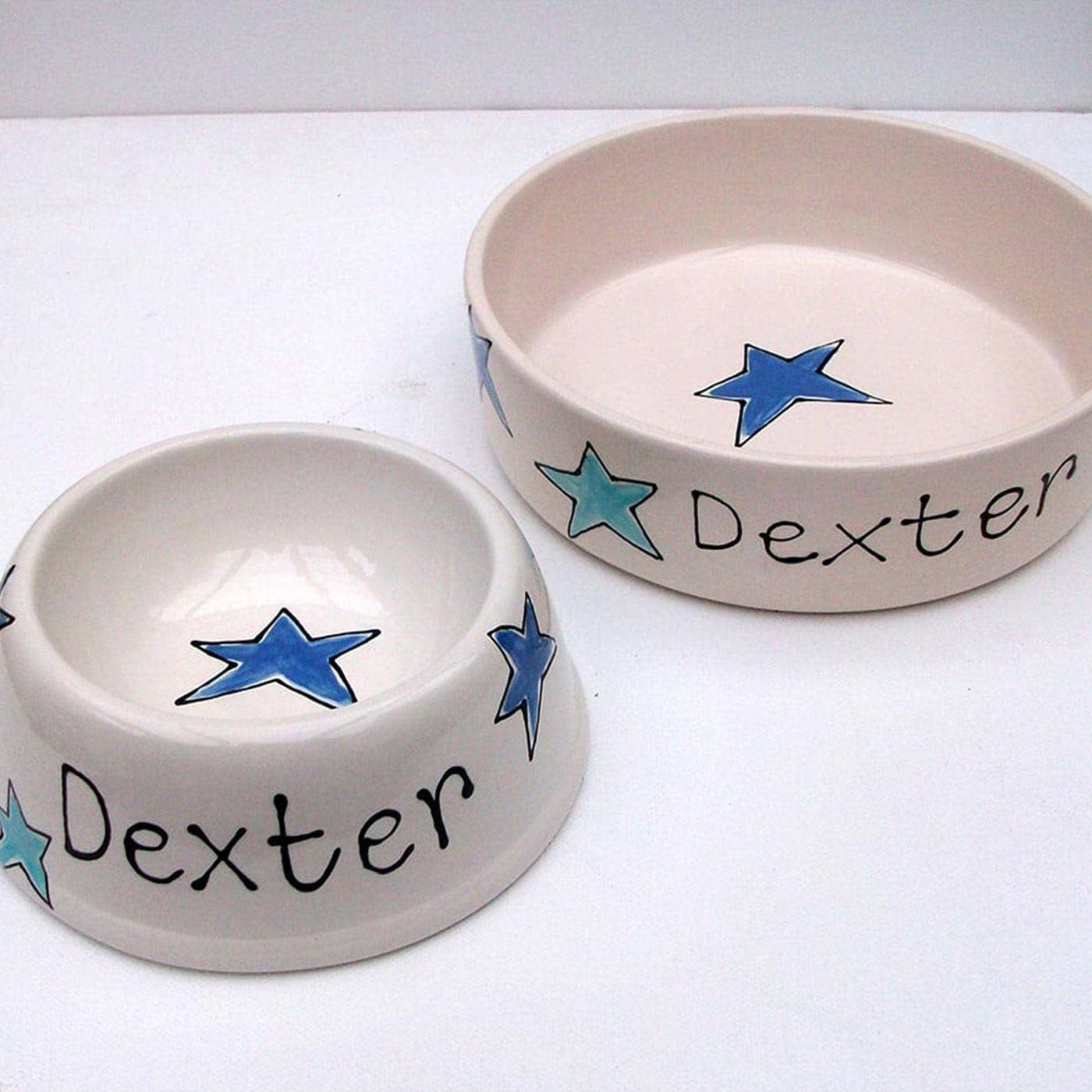 Lords and Labradors - Wholesale Pet Bowl - Cat/Dog - Personalised Dog Bowl Angled - Blue Stars0