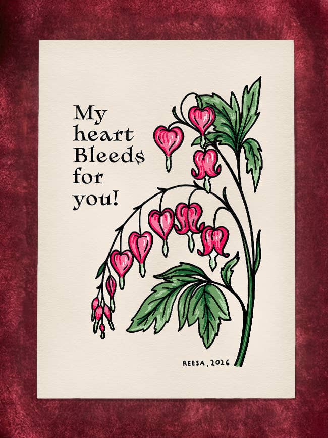 Bleeding Heart Greeting Card for wholesale by ReesaBoBeesa