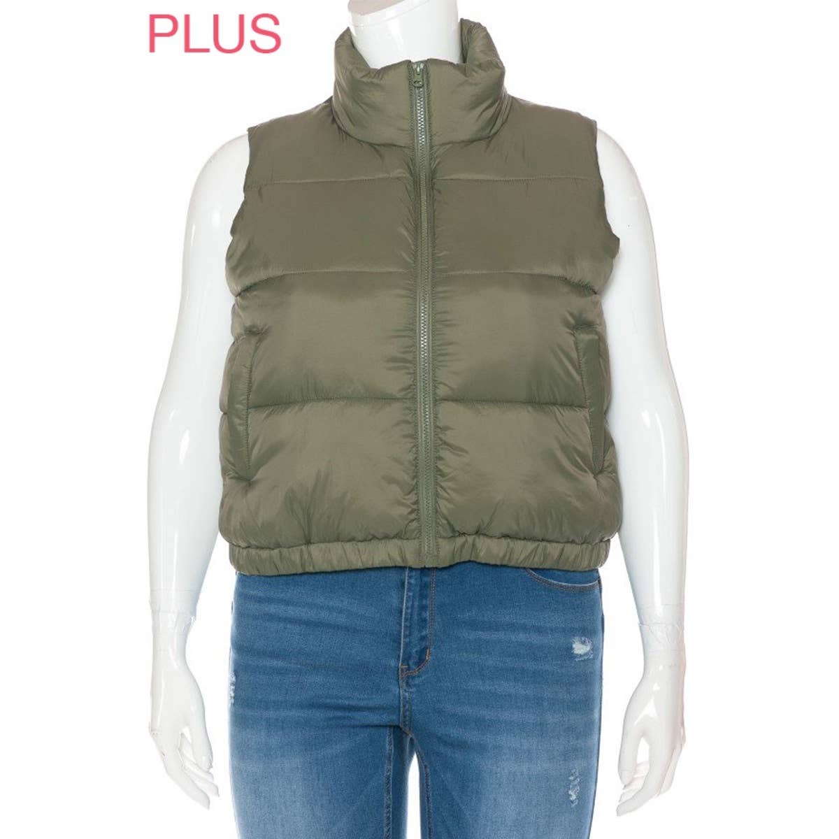 UP CLOTHING - Wholesale Outerwear Vest - Women's - PLUS Nylon High Neck Faux Down Puffer Vest3