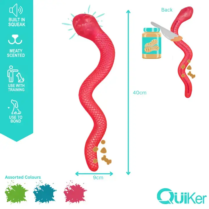 Quiker Pet Products - Wholesale Pet squeaky toy – Dog - Meaty TPR Treat & Cool Snake Dog Toy - 18 Pack1