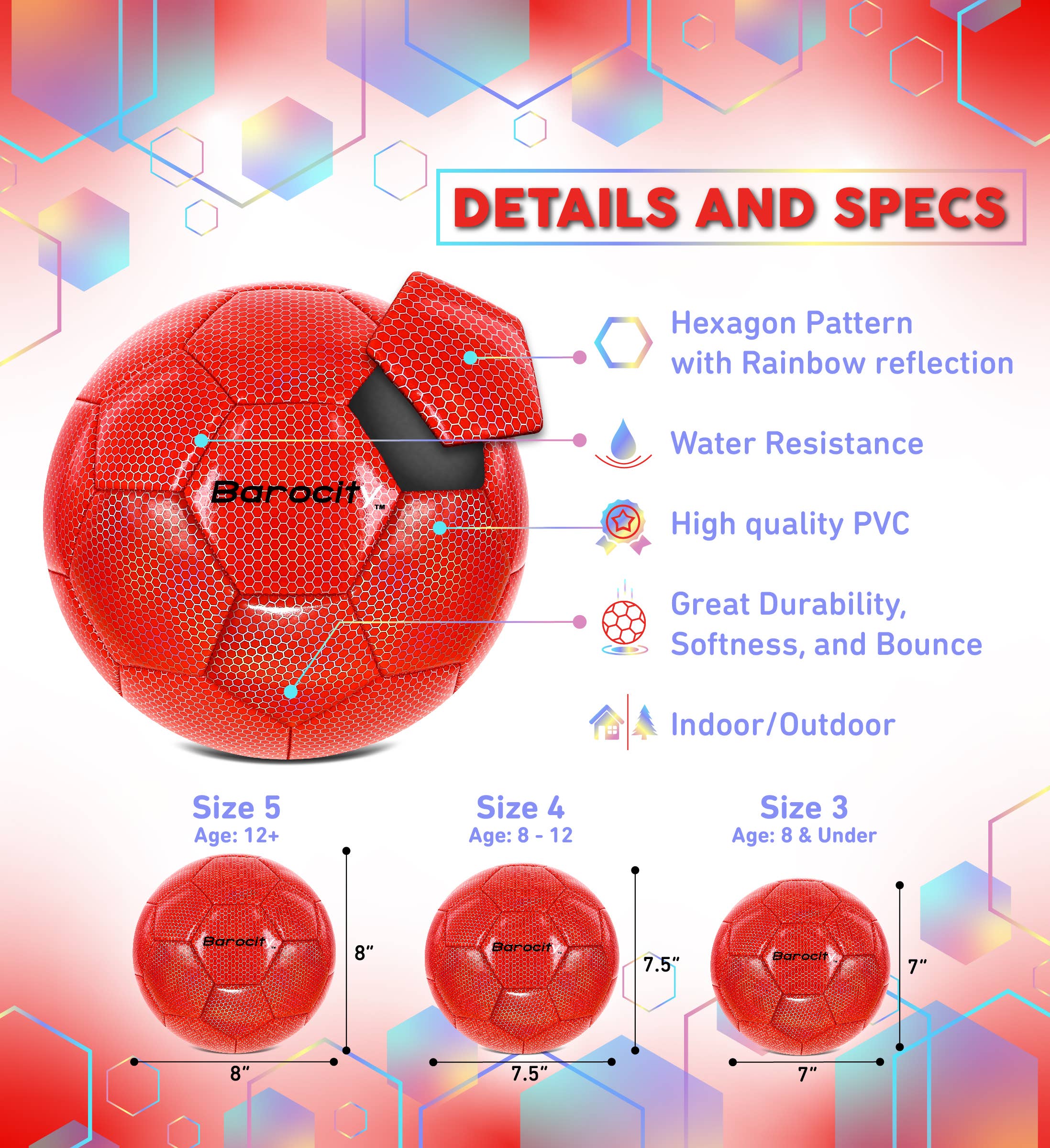 Cota Global - Wholesale Sports ball - Soccer Ball - Red Modern Pattern - Size 41