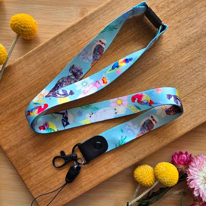 Milieuvriendelijke Lanyard – Australische Vogel Lichtblauwe Lanyard voor wholesale door Watercolour By Cat