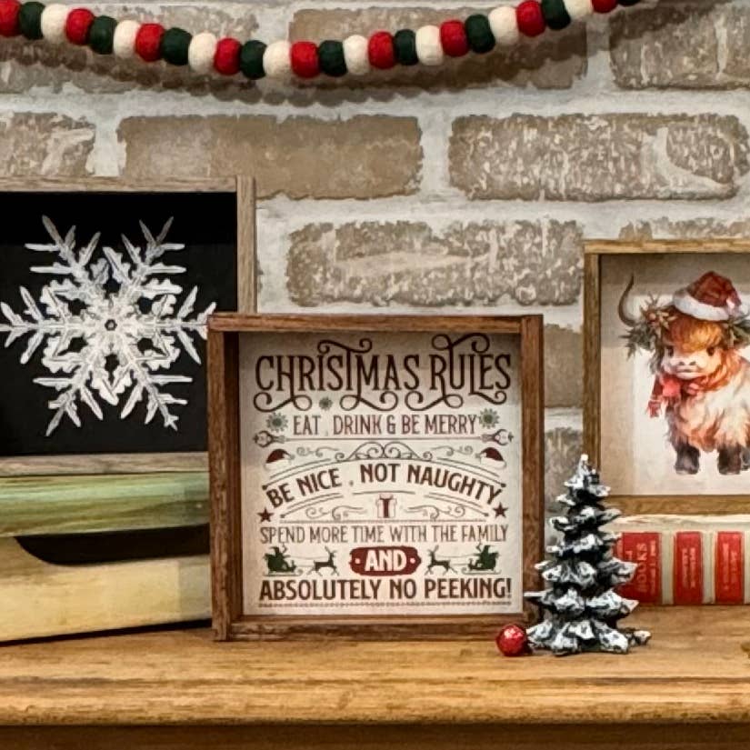 Hangout Home - Vente Art mural pour les fêtes - Règles de Noël - Panneau de Noël encadré - Jolie décoration murale5