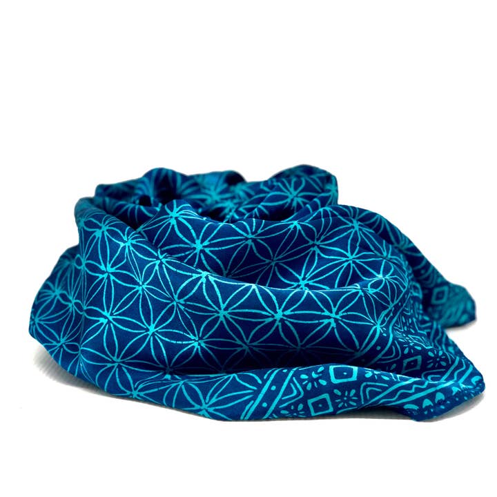 silk scarf Flower of Life, royal denim for wholesale by LINDA HERING