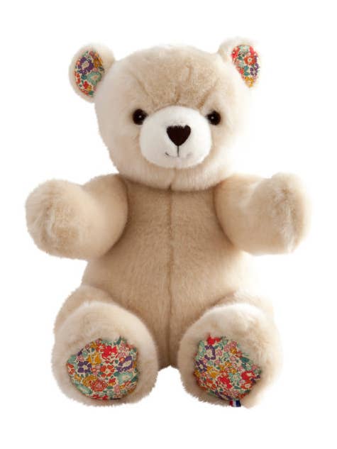 Robert the Bear - Beige / Orange Liberty - Large for wholesale by pamplemousse peluches