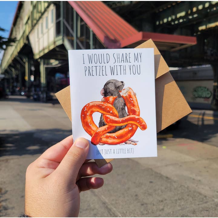 Santi of all Trades - Wholesale Everyday Greeting Card - Pretzel Rat Greeting Card | Lost in the City