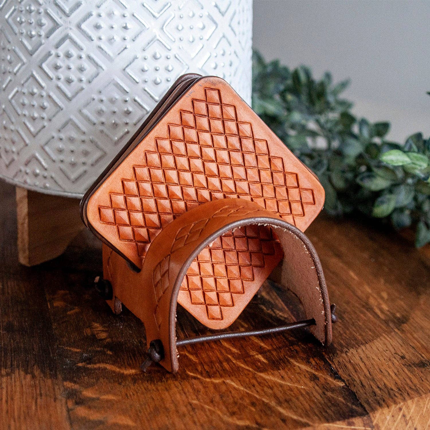 Natural Leather Coaster Set & Holder Kit for wholesale on Faire2