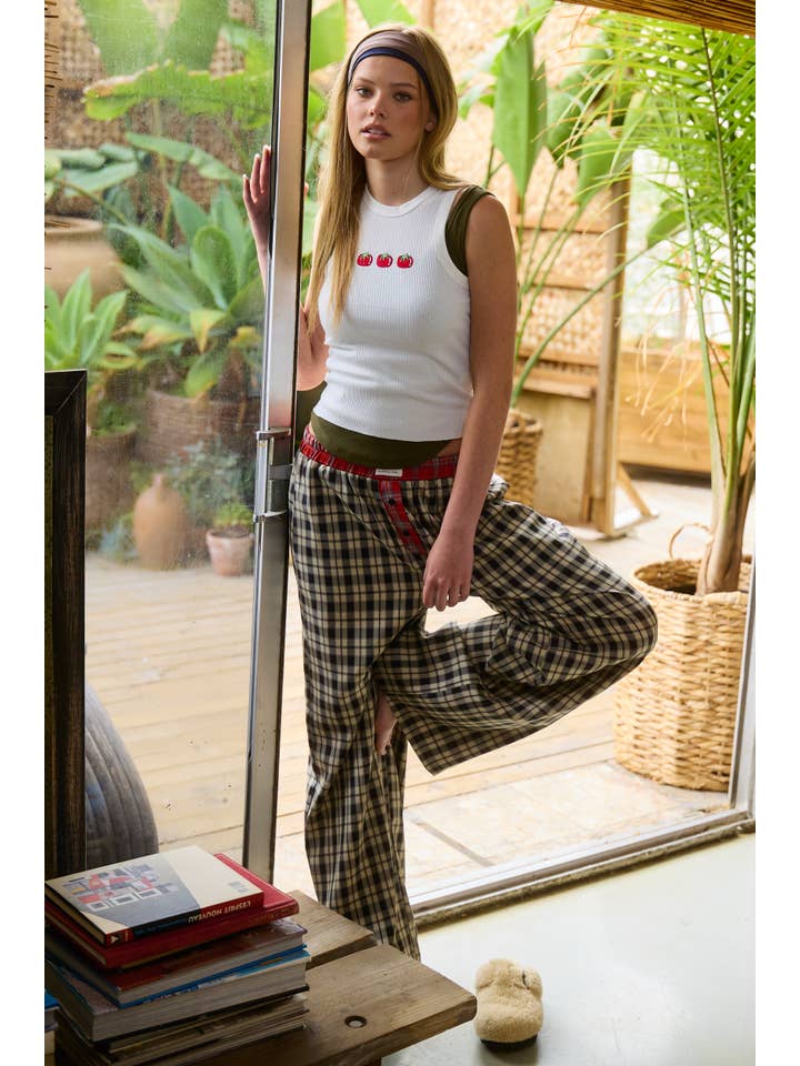 Mimosa - Vente Pantalon – femme - Pantalon boxeur à carreaux avec ceinture contrastante17