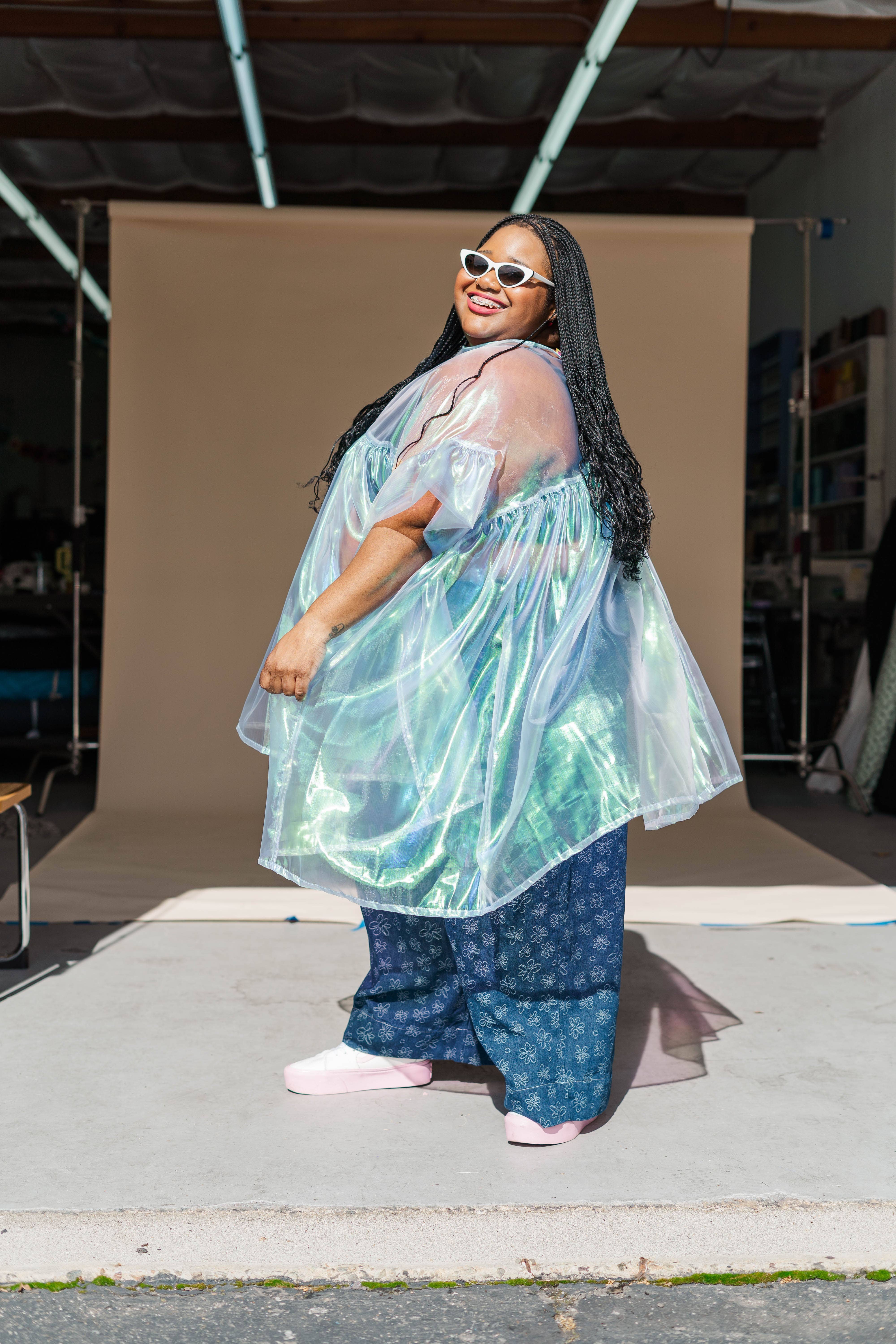 Nettle Studios - Wholesale Dress - Women's - Size Inclusive Plus Size Sheer Blue Ruffle Mini Dress Spring3