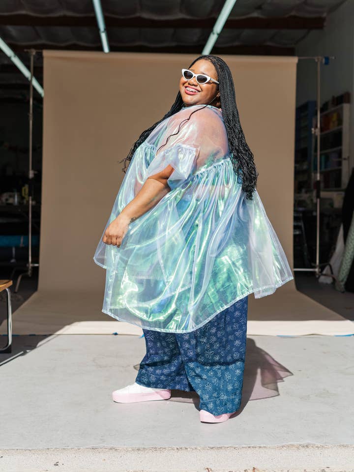 Nettle Studios - Wholesale Dress - Women's - Size Inclusive Plus Size Sheer Blue Ruffle Mini Dress Spring3