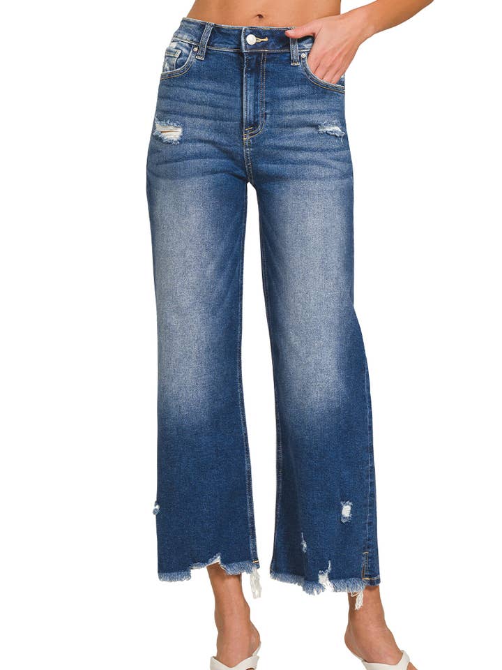 0827 Jeans mit abgenutztem Knie und rohem Saum SI-27861 für den Großhandel von 42POPS