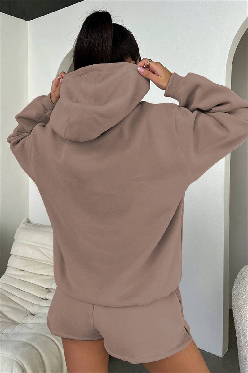 HIDDENBRAND - Wholesale Lounge Set - Women's - basic pocket hoodie &  drawstring short set outfits29