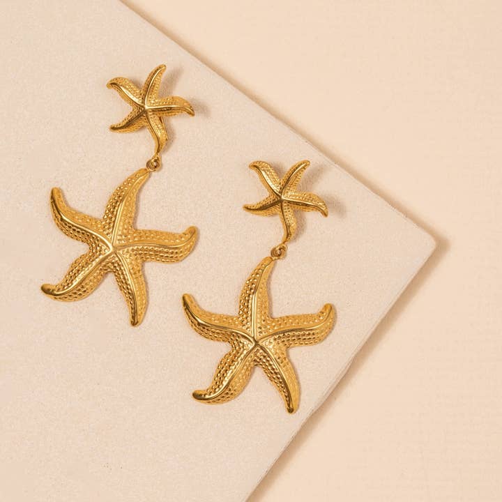 Gold Starfish Post Earrings Stainless Steel for wholesale by Frem