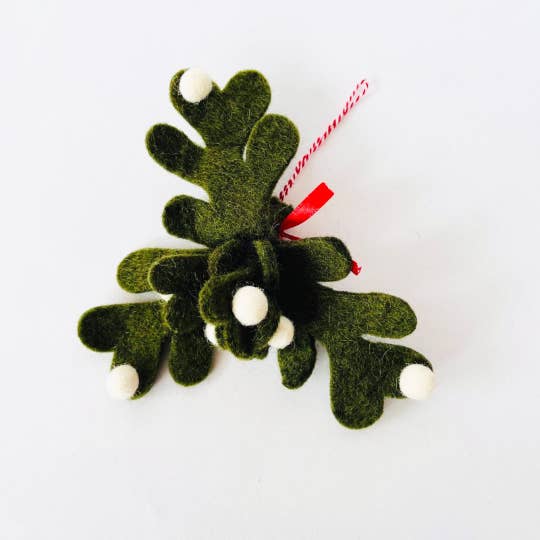 Karma Nepal Crafts - Wholesale Ornament - Felt Mistletoe Ornaments - White Berries3