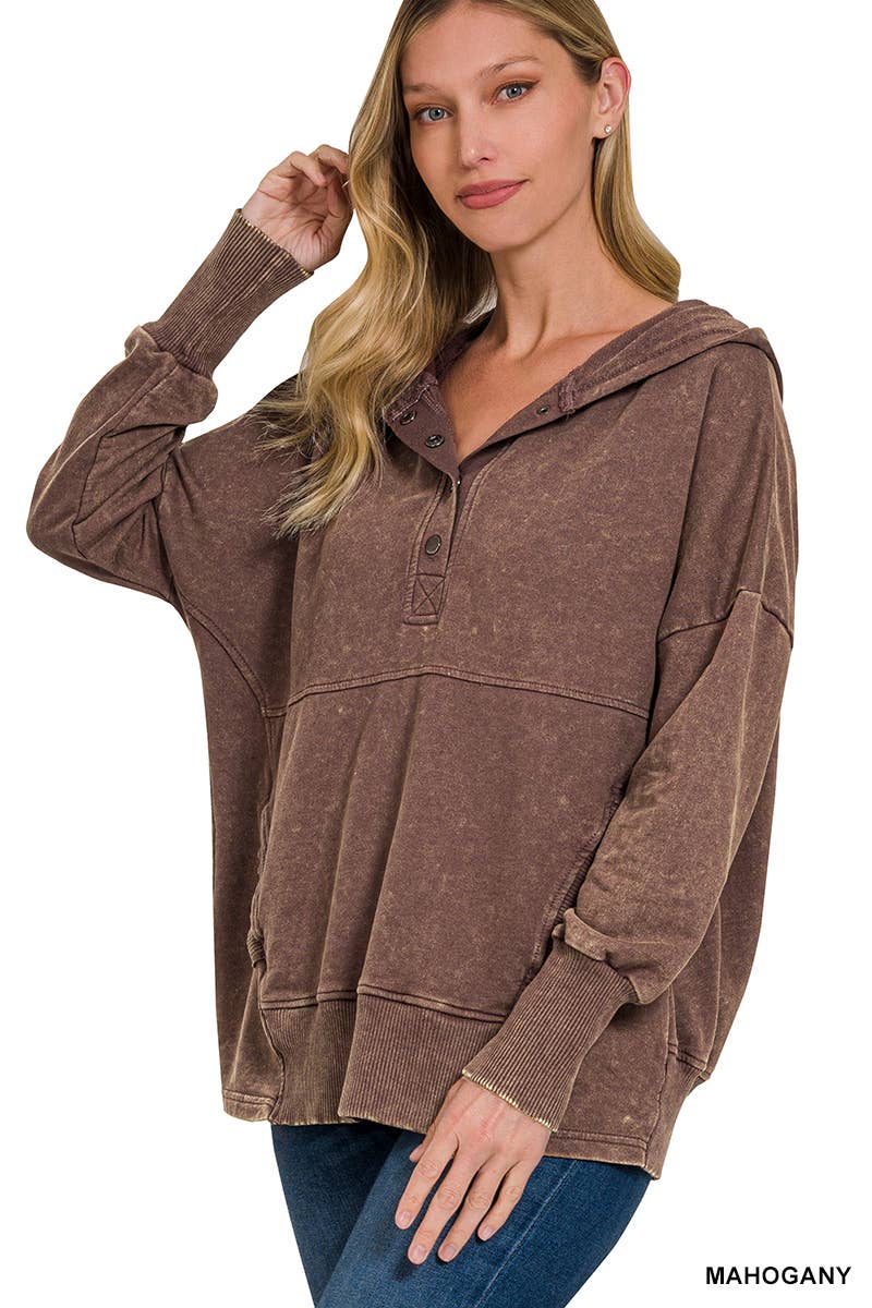 42POPS - Vente Sweat à capuche – femme - Sweat à capuche en molleton français délavé à l'acide avec poche kangourou.4