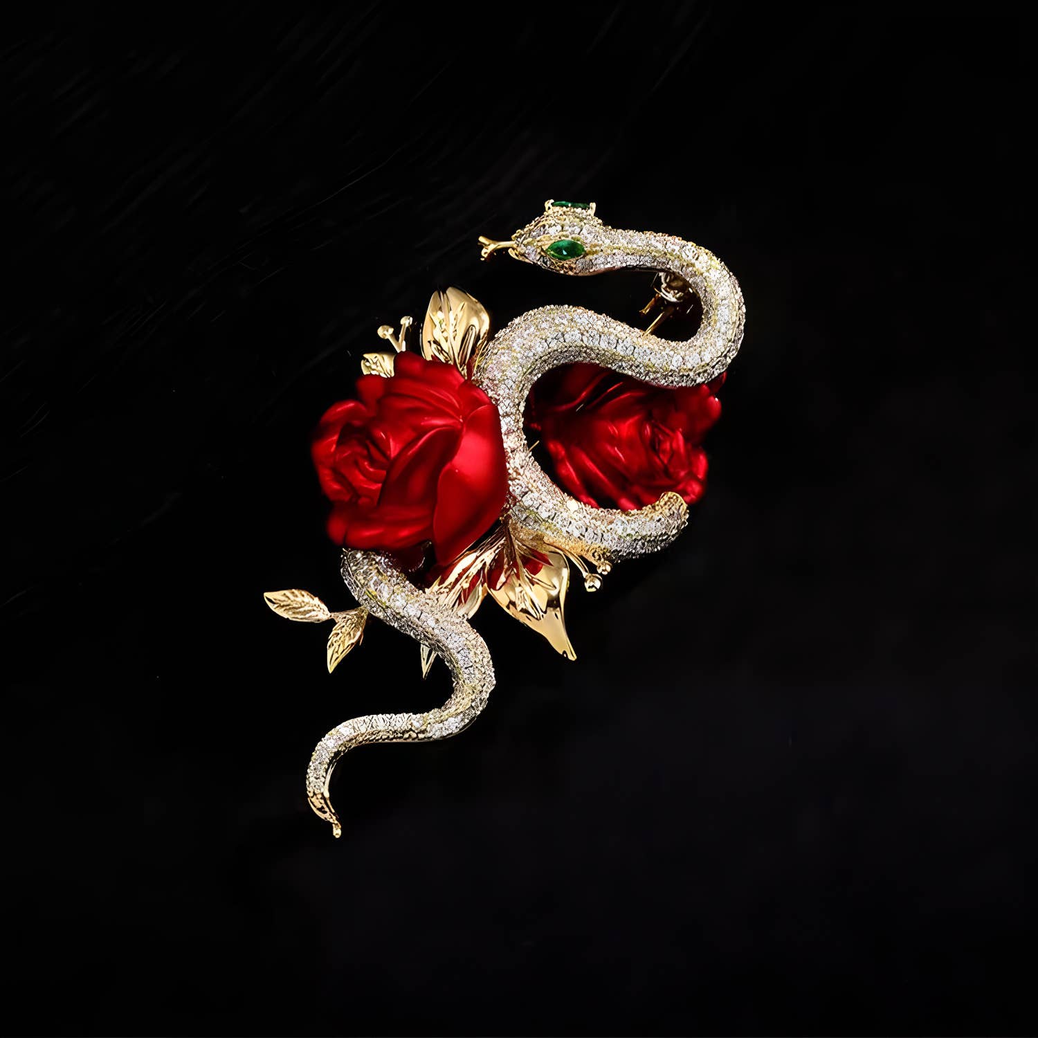 Red Rose and Snake Corsage Brooch Pin for wholesale on Faire