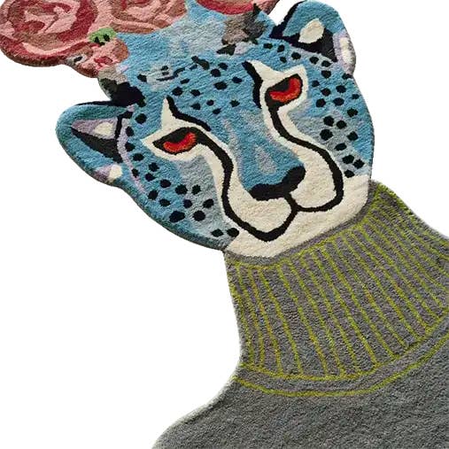 Maia Homes - Wholesale Area rug - Flowers over Leopard Head Hand Tufted Accent Rug6